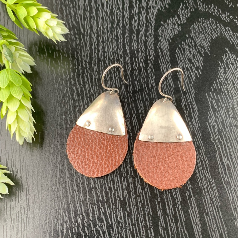 Leather Spoon Earrings Sterling Hooks